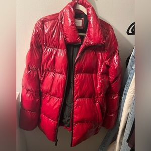 BCBGeneration Red Shiny Puffer Coat in Red